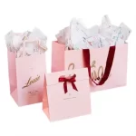 custom logo printing luxury hot pink fashion shopping paper bag with ribbon handle 2