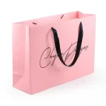 aangepaste logo afdrukken luxe hot pink mode winkelen papieren tas met lint handvat 6