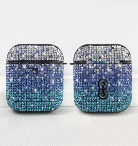 customized luxury rhinestone airpod case with black keychain