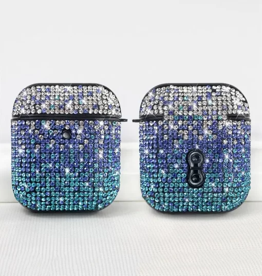 étui luxe personnalisé en strass pour airpod avec porte-clés noir