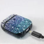 customized rhinestone airpod case with black keychain