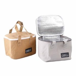 eco friendly reutilizabile naturale culoare lavabil kraft hârtie cooler sac takeaway fructe de mare termică izolație sac de prânz 1