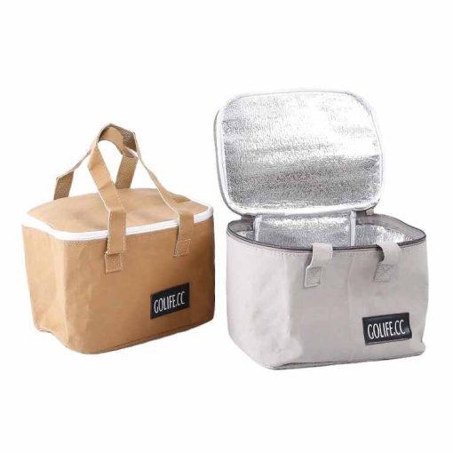 eco friendly reutilizable color natural lavable papel kraft bolsa nevera para llevar marisco aislamiento térmico bolsa de almuerzo 1