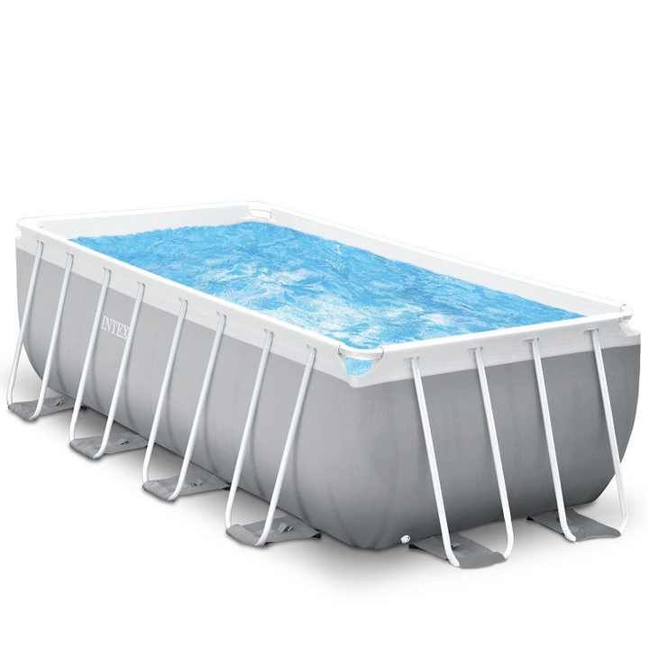 Intex 26792 Conjunto de Piscina Retangular com Estrutura de Aço Prisma de 16FT X 8FT X 42IN PVC Piscina Acima do Solo