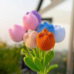 Fertige Stricken Tulpen Häkeln Blumen Simulation künstliche Blumen Großhandel Wolle Stricken Blumen Valentinstag Geschenk