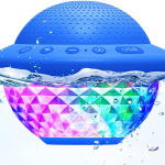 Altifalante sem fios para duche à prova de água IPX7 com luz RGB, altifalante flutuante para piscina portátil para exterior com microfone incorporado e suporte para cartão TF