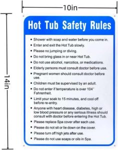 Hot Tub Safety Rules Sign, Pool Sign, -10 X 14 -.040 Aluminum Reflective Sign Rust Free Aluminum-UV Protected and Weatherproof