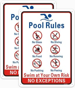 2024 Pool Rules No Diving No Glass Metal No Food No Pushing No Running No Peeing in Pool Swim at Your Own Risk logo