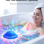 Altifalante sem fios para duche à prova de água IPX7 com luz RGB, altifalante flutuante para piscina portátil para exterior com microfone incorporado e suporte para cartão TF