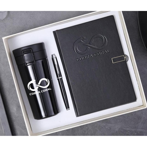 A5 Size Leather Diary & Pen Gift Set with Thermos Mug