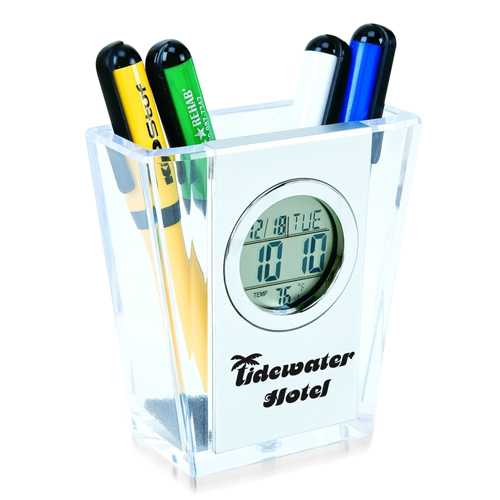 V Pen Holder With Calendar Clock