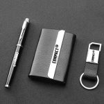 Leather Card Holder with Pen and Keychain Image 1